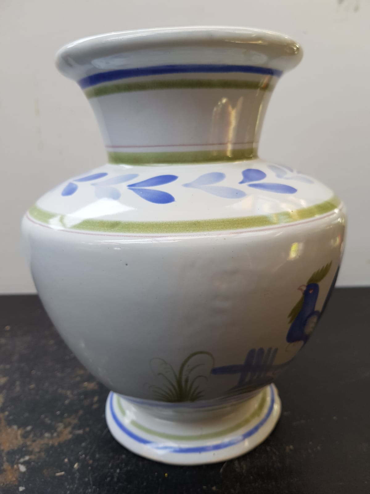 Old vase quimper henriot ceramic white décor blue rooster vintage