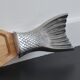 Fish serving tray / Wood & cast aluminum 1970s vintage