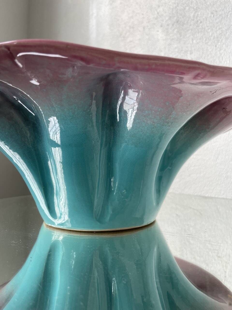 Blue and pink ceramic dish