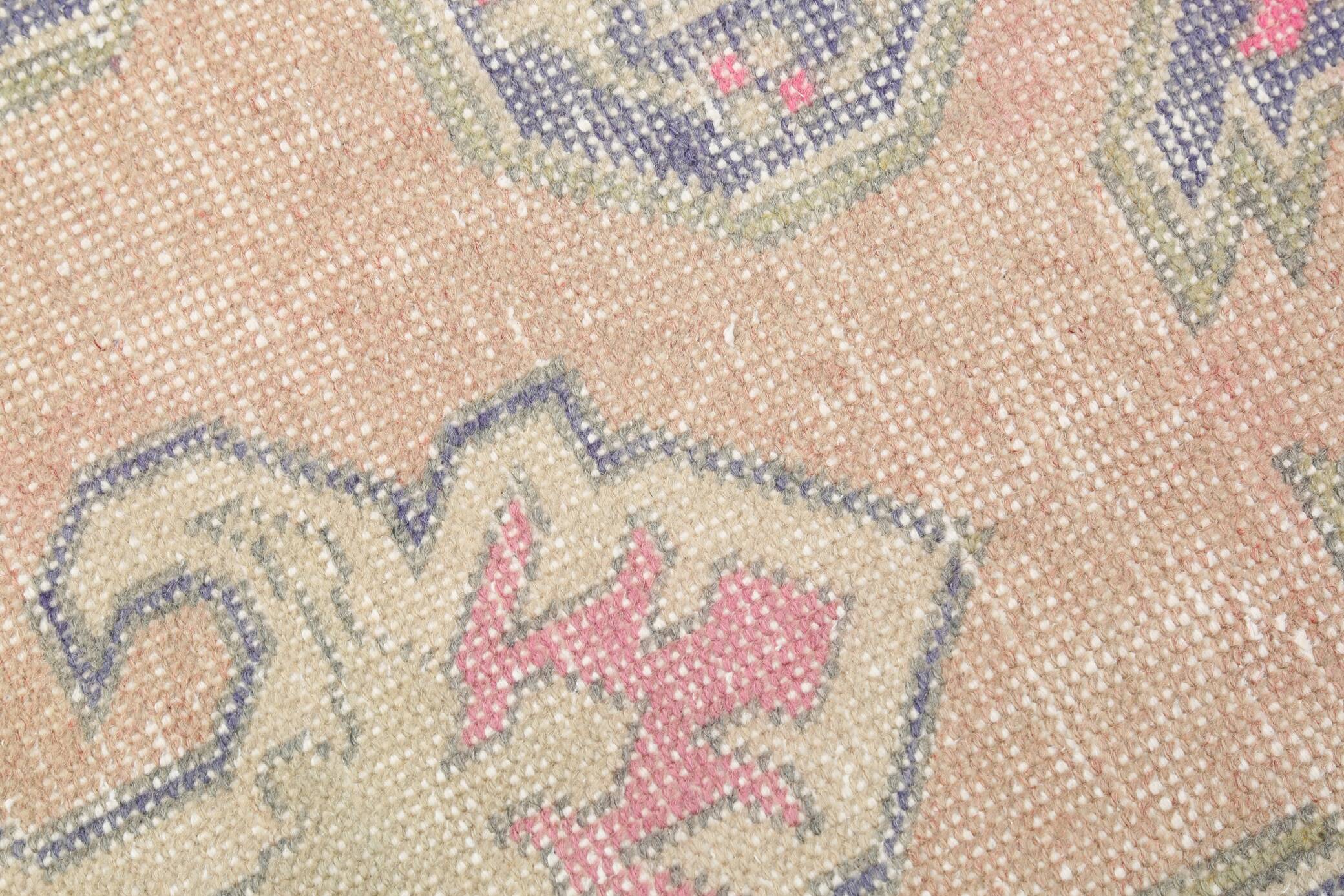 Turkish Cream Pink Oriental Vintage Rug, 121x208Cm