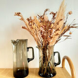 Design jugs in smoked glass with pinched neck. around 1970