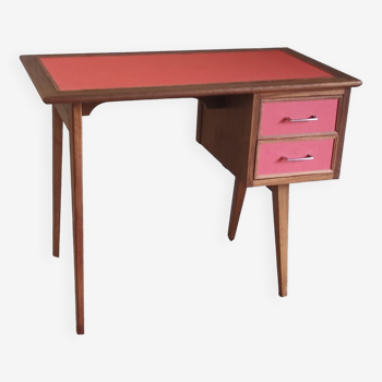 Teak desk with compass legs - 60s/70s