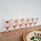 6 vintage Luminarc pink glass liqueur glasses