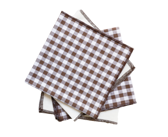 Set of 4 brown & white vichy towels