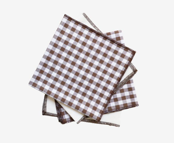 Lot de 4 serviettes vichy marron & lin blanc