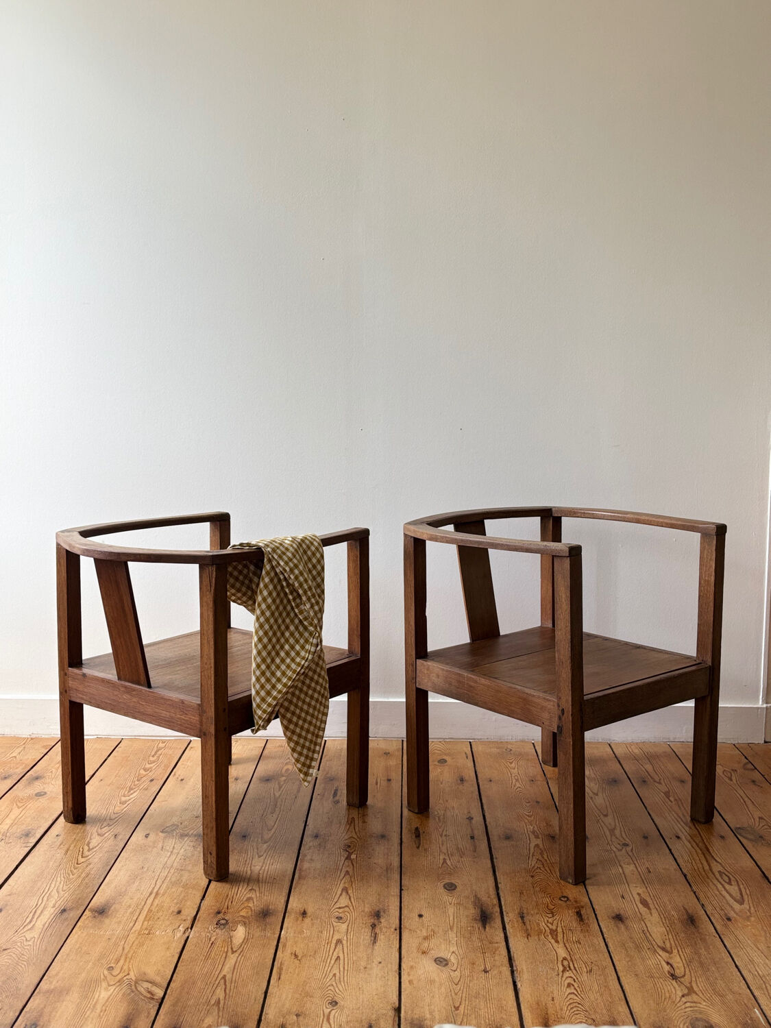 Pair of solid wood armchairs