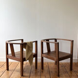 Pair of solid wood armchairs