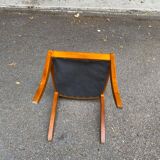 Chaise de bureau bois massif blond et tissu bleu Louis Philippe