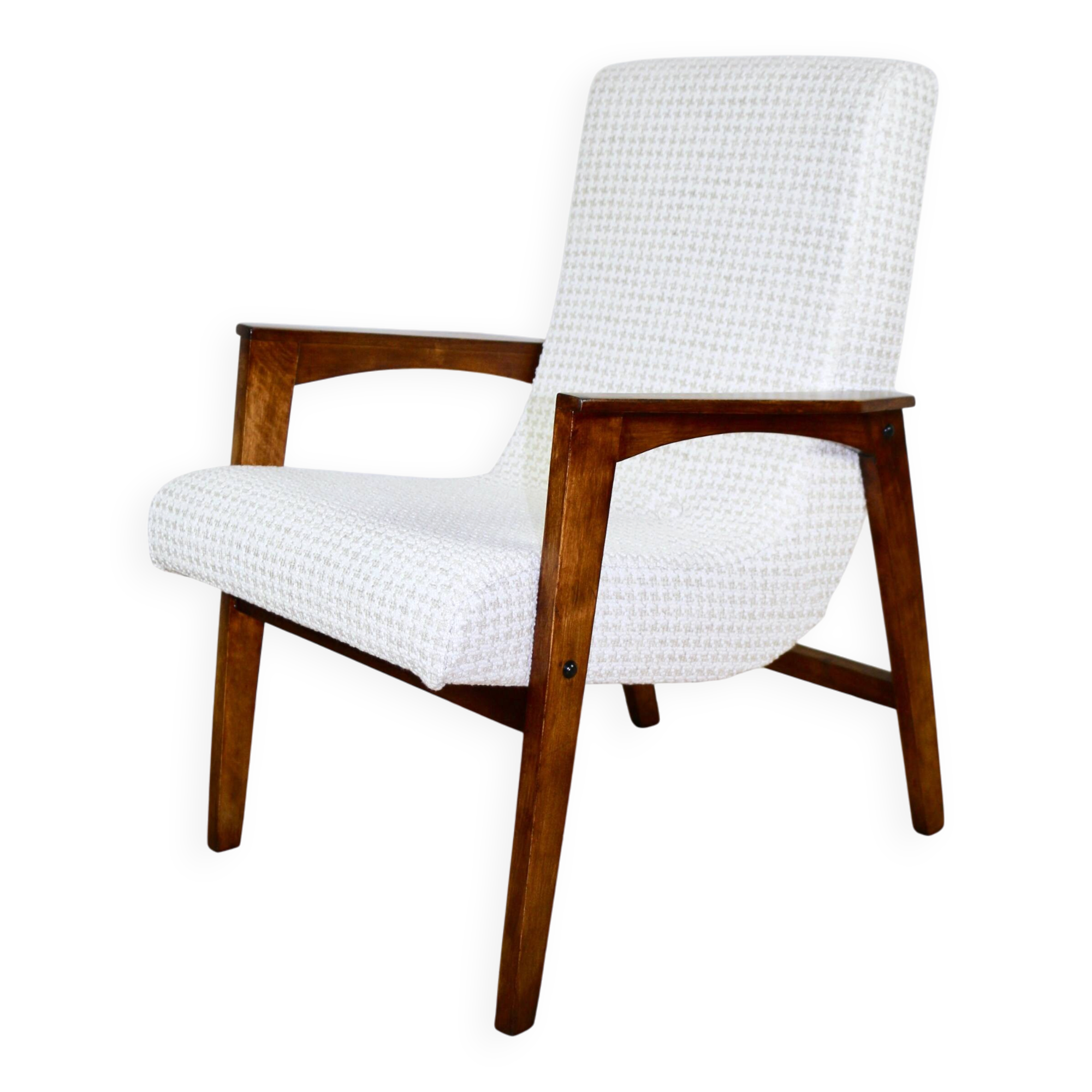 Vintage loft armchair herringbone natural fabric model from the 70s