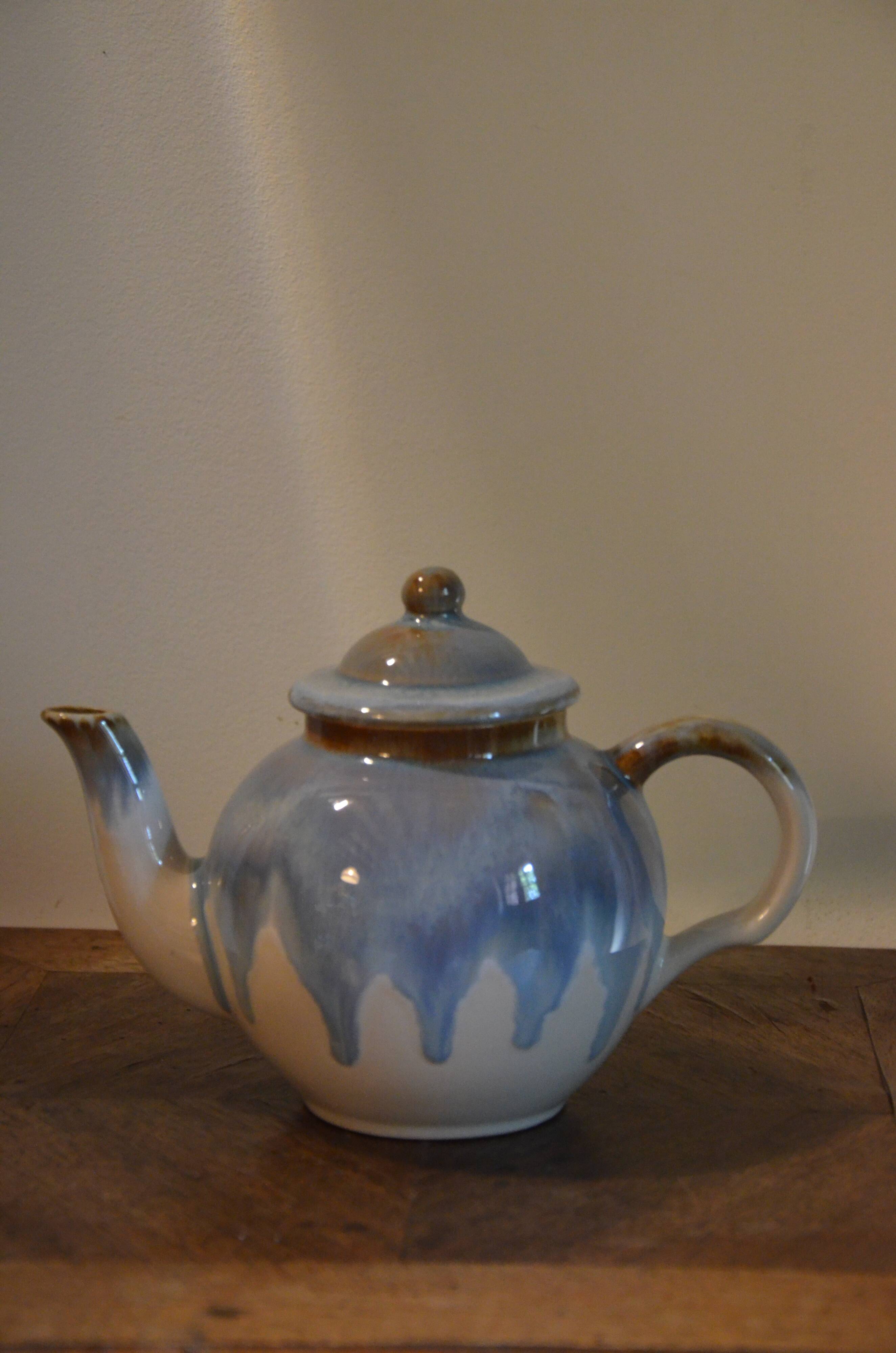Blue ceramic teapot