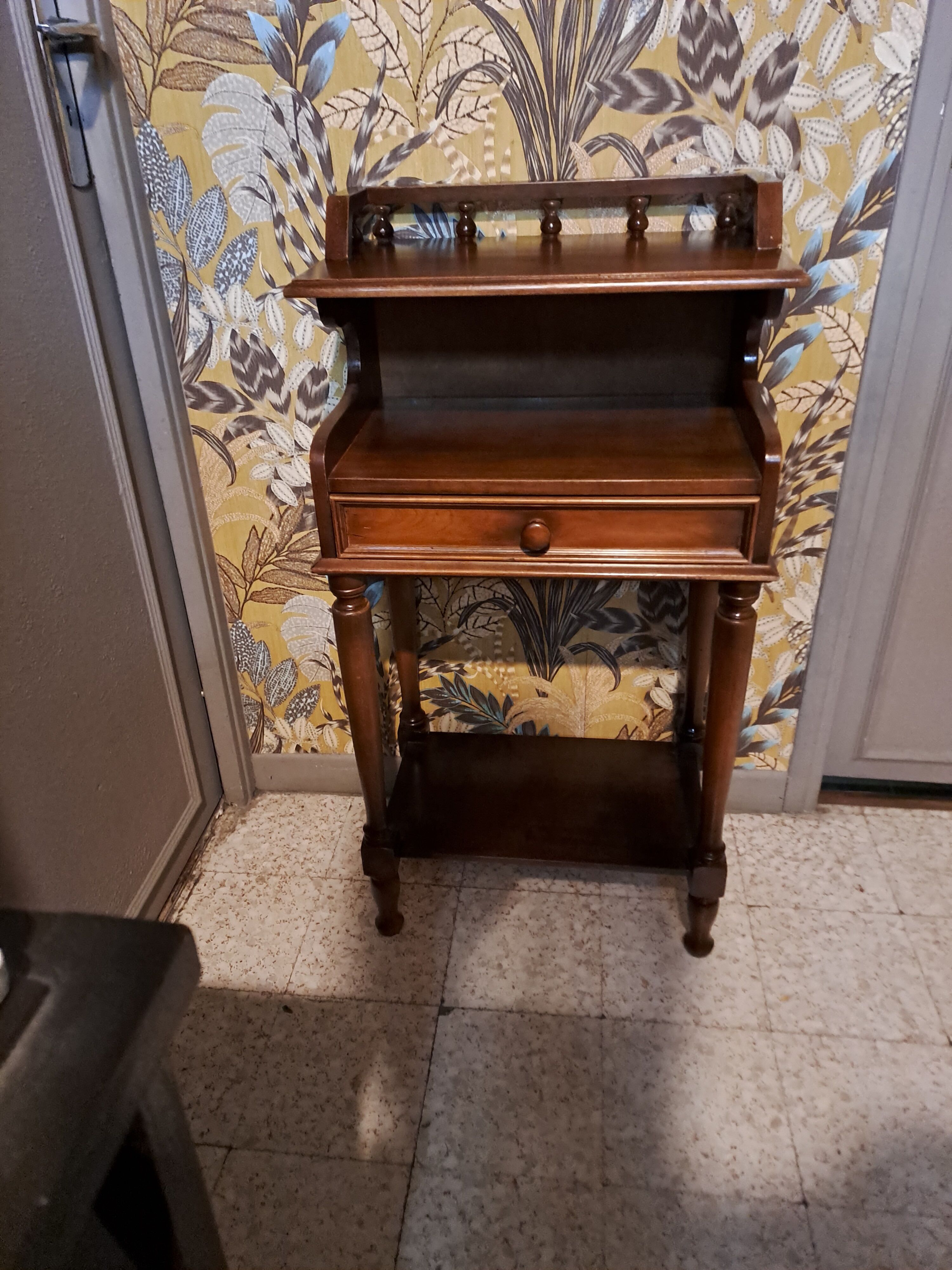 1980s console bedside table in brown varnished wood