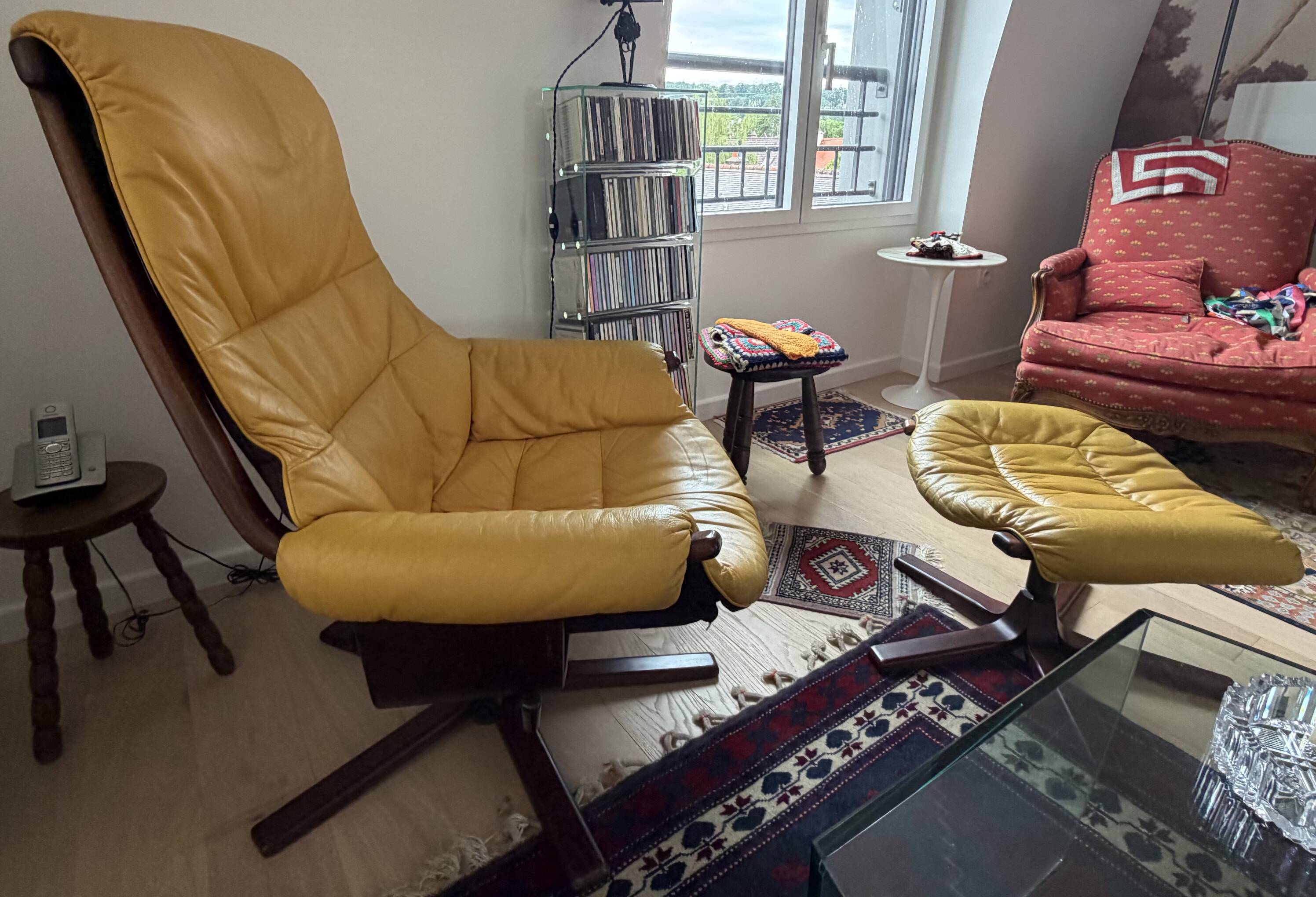 leather armchair + footrest