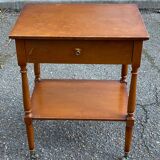 High bedside table in solid wood with drawers on casters