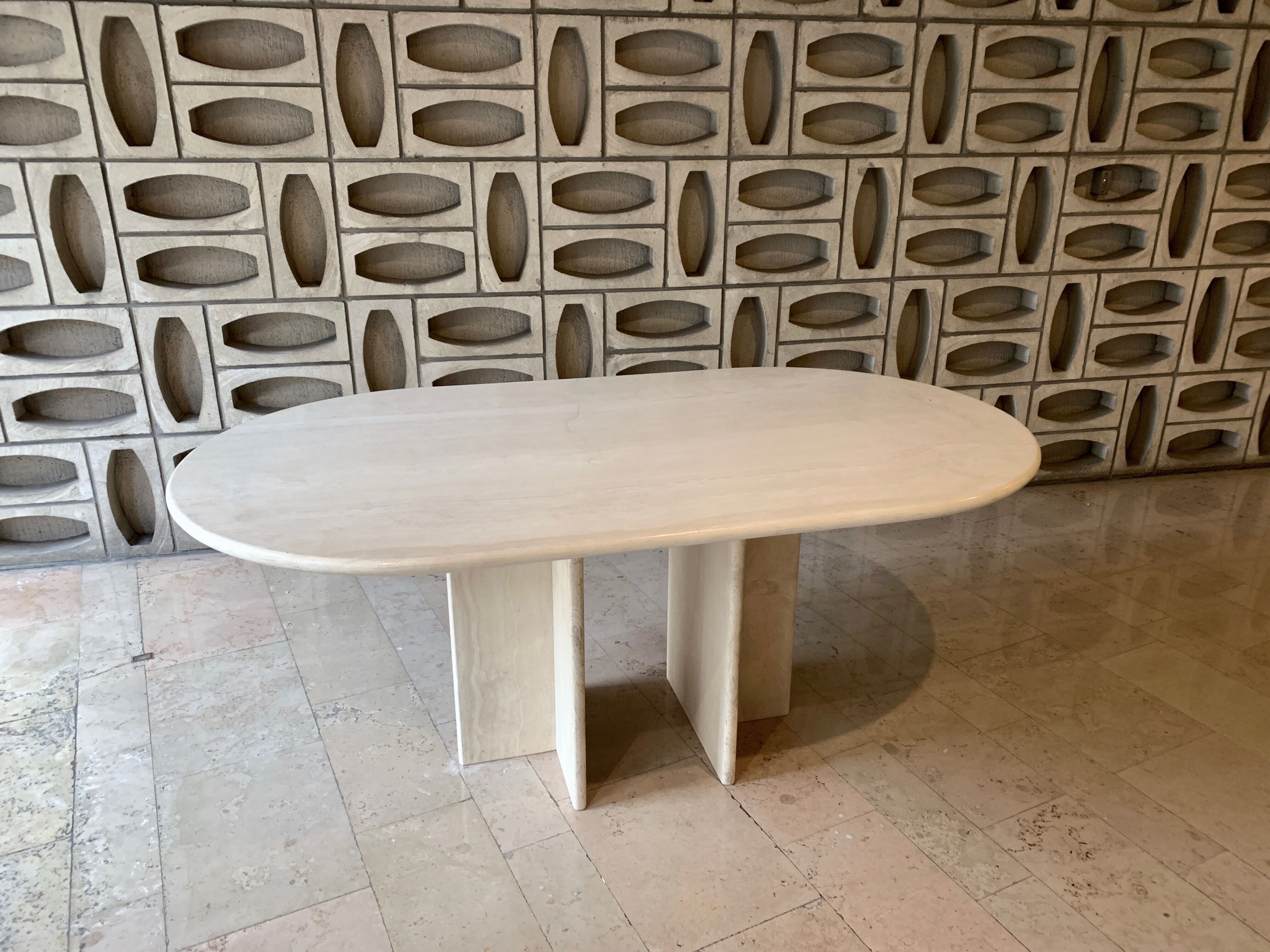 Ligne Roset travertine vintage dining table