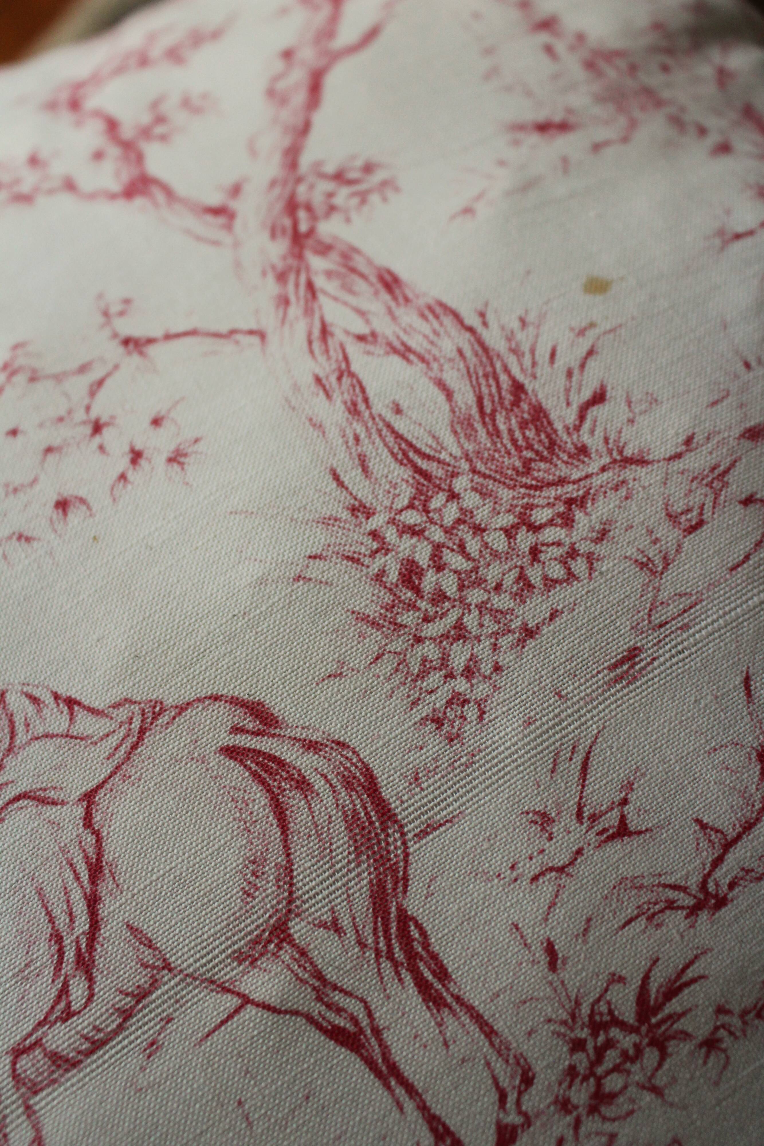 Paire Coussins Toile de Jouy rose ancienne