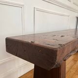 Brutalist Folk Art Bench Solid Oak