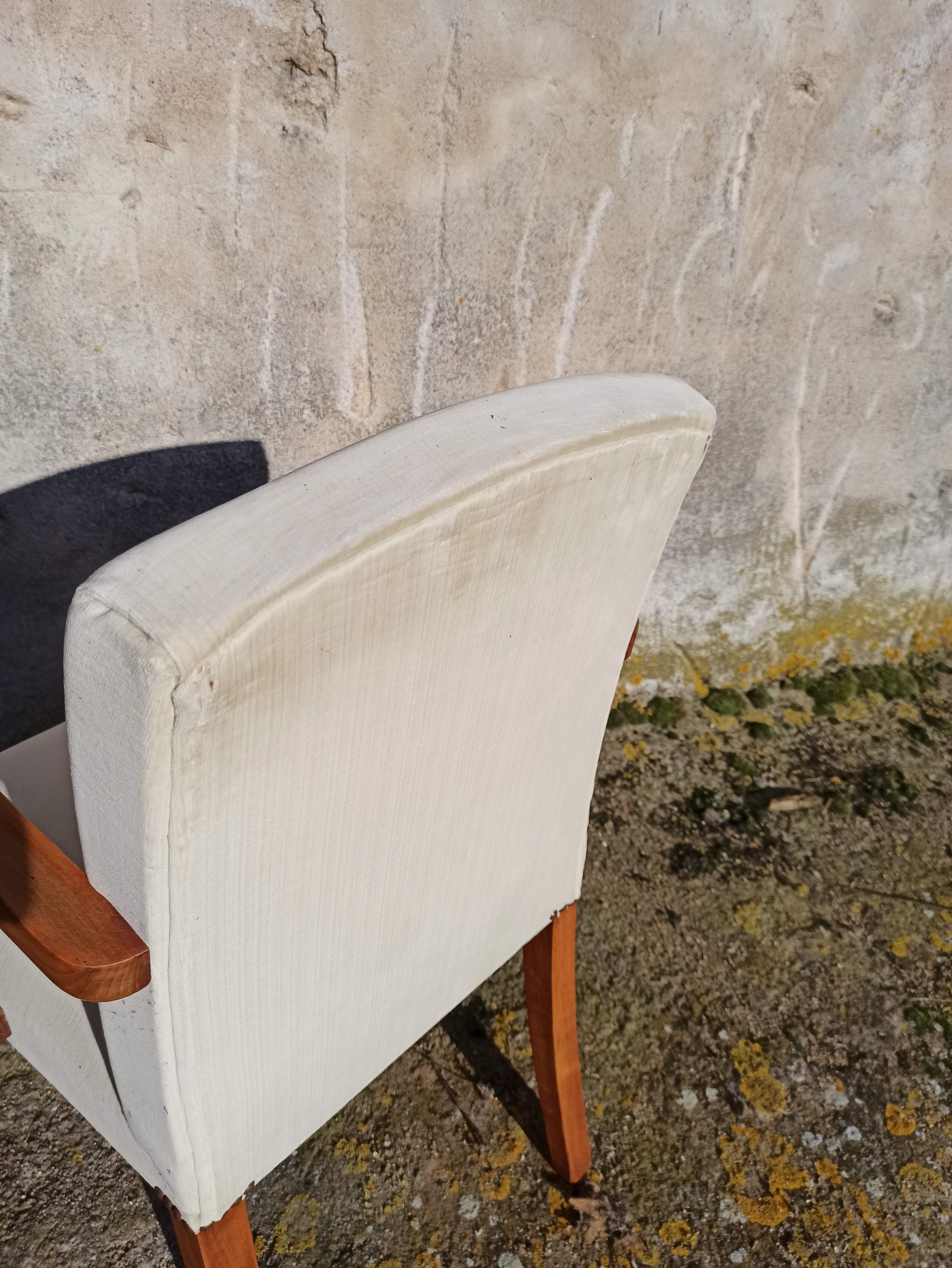 Pair of bridge armchairs from the 50s off-white velvet