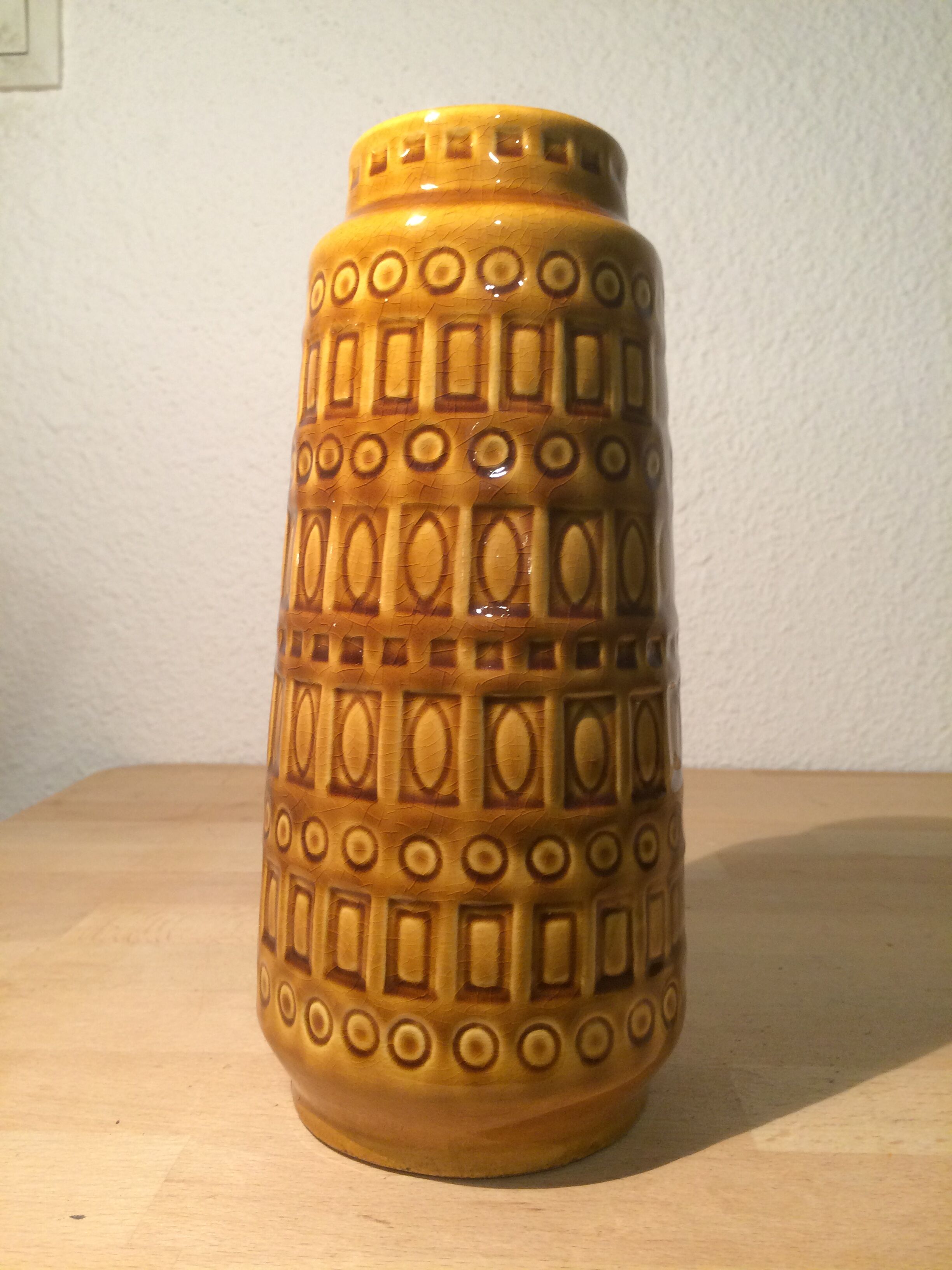 Yellow ceramic vase geometric patterns, West Germany