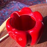 Vintage pepper slip / red and green ceramic covered pot / sugar bowl