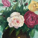 Small old still life painting of a bouquet of roses