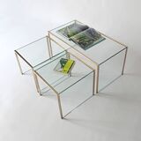 3 nesting coffee tables in glass and gilded metal, 1950-1970