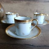 3 litre cups and saucers Empire gilded porcelain, Limoges 1950