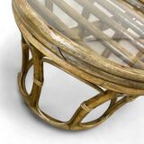 Vintage round side table/coffee table in rattan and wicker