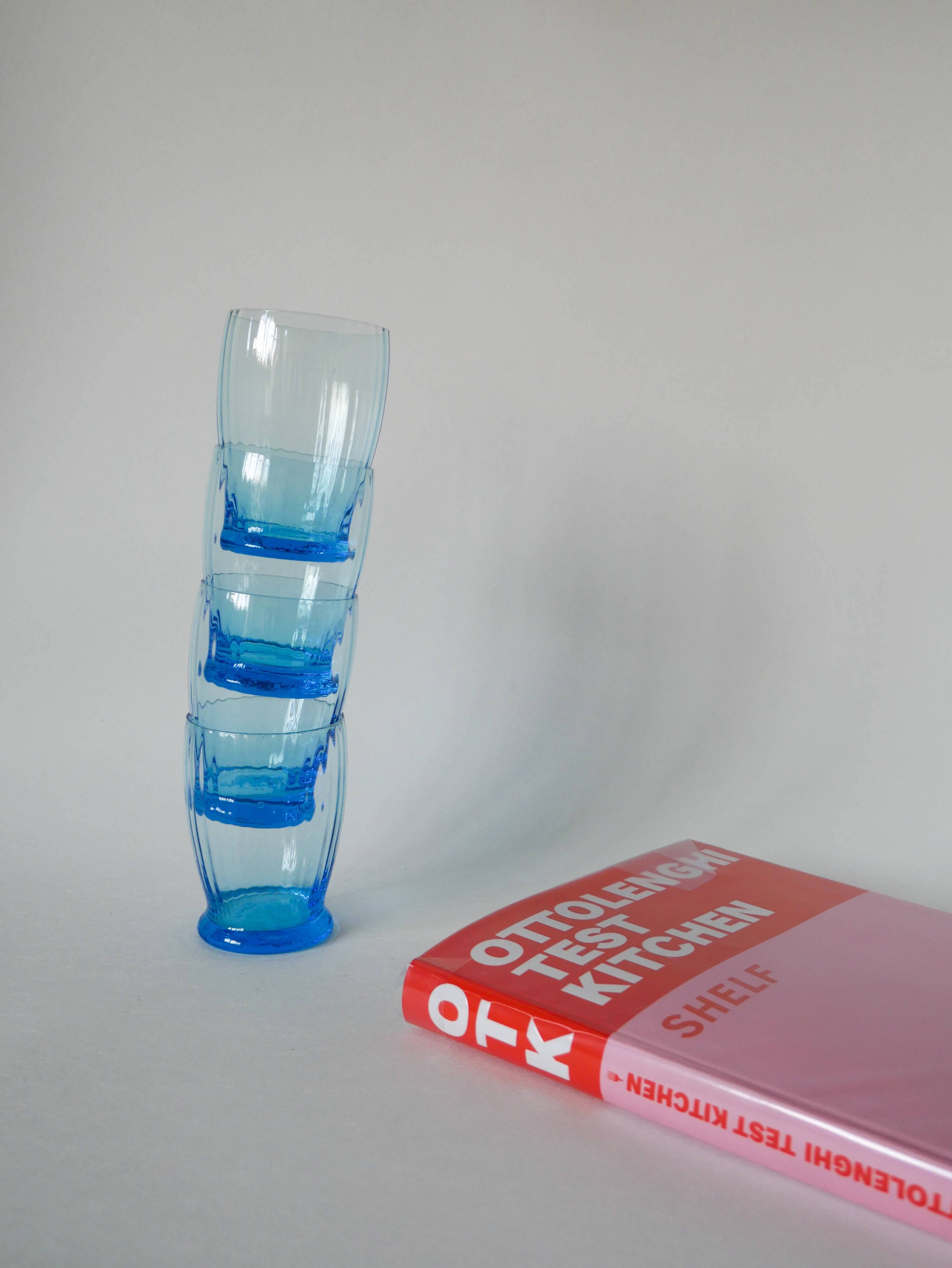 set of 4 art deco turquoise water glasses 1930