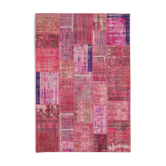 Hand-knotted oriental overdyed 198 cm x 294 cm pink patchwork carpet
