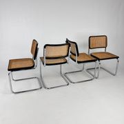 Set of 4 Tubular Frame and Cane Cantilever dining chairs, Italy, 1970s