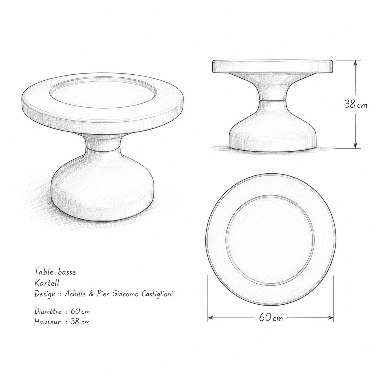 Coffee table "Rocchetto" - A&PG Castiglioni - Kartell - 1960s/70s