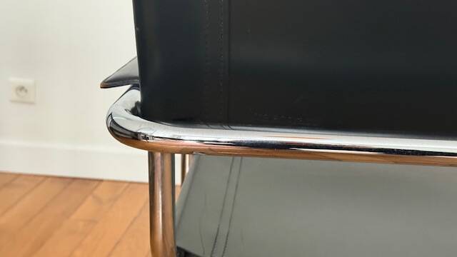 Vintage MG5 armchair in black leather and chrome metal by Matteo Grassi