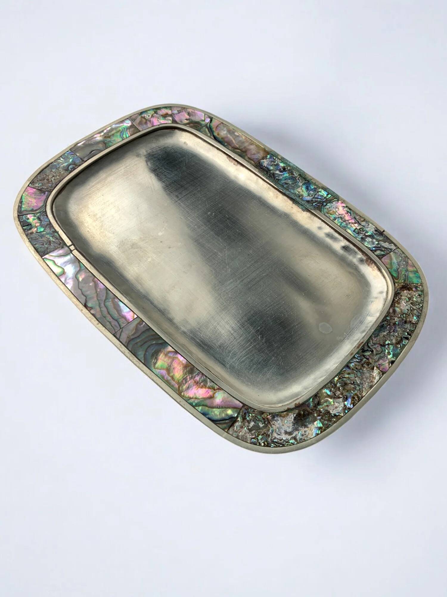 Abalone shell & alpaca tray, Mexico, circa 1970s