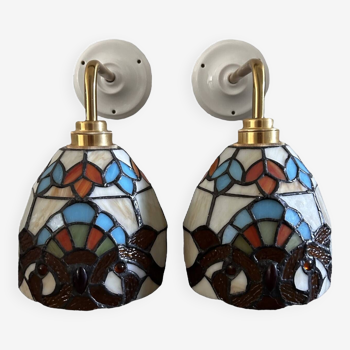 Pair of stained glass paste wall sconces