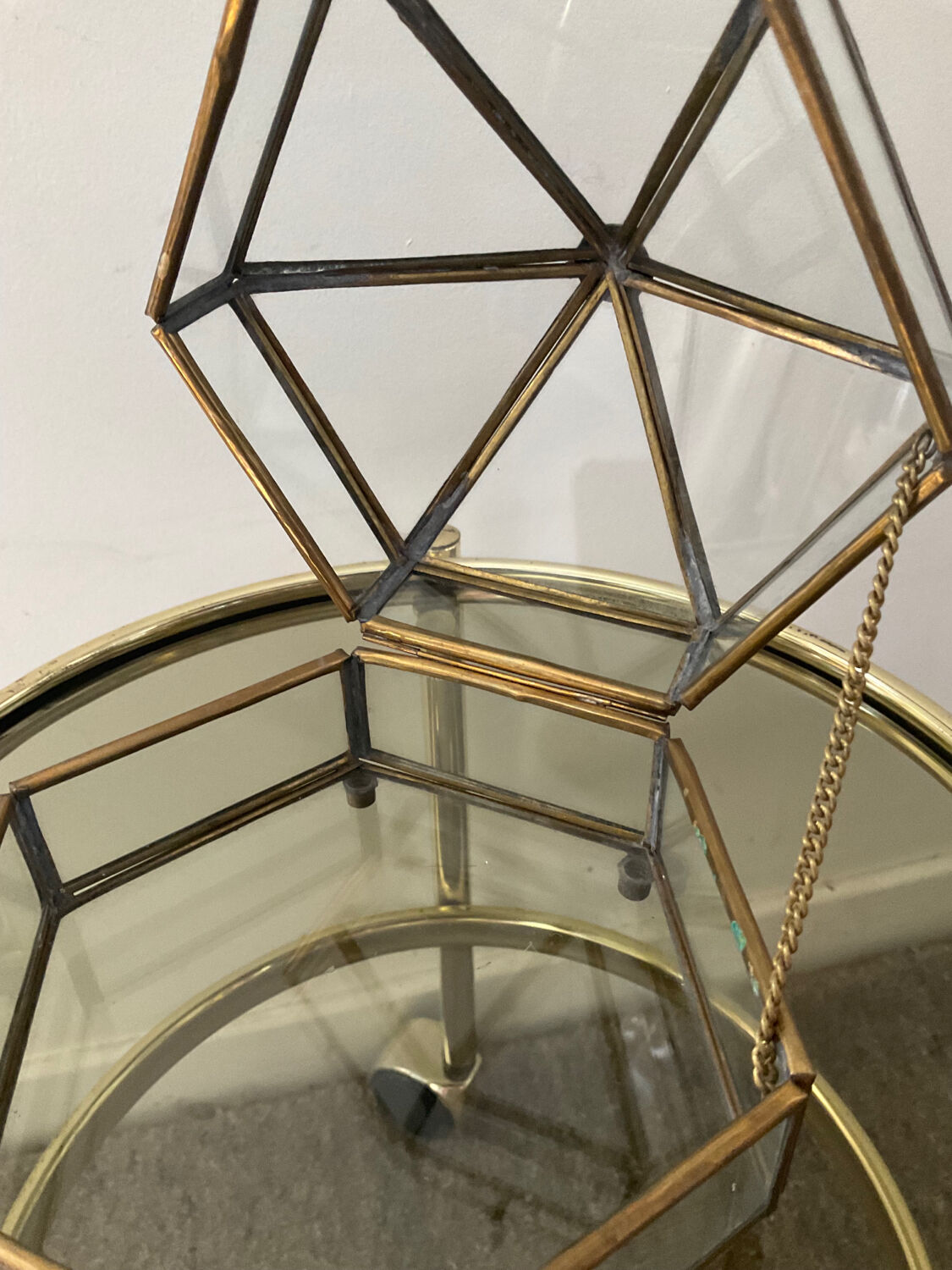 Jewelry box in brass and glass