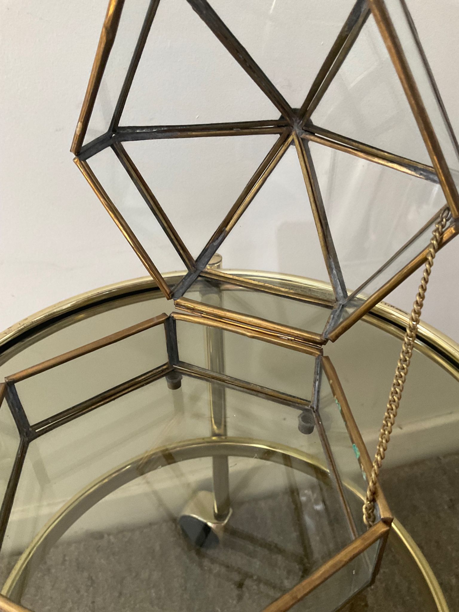 Vide poche vintage boîte à bijoux en laiton et verre