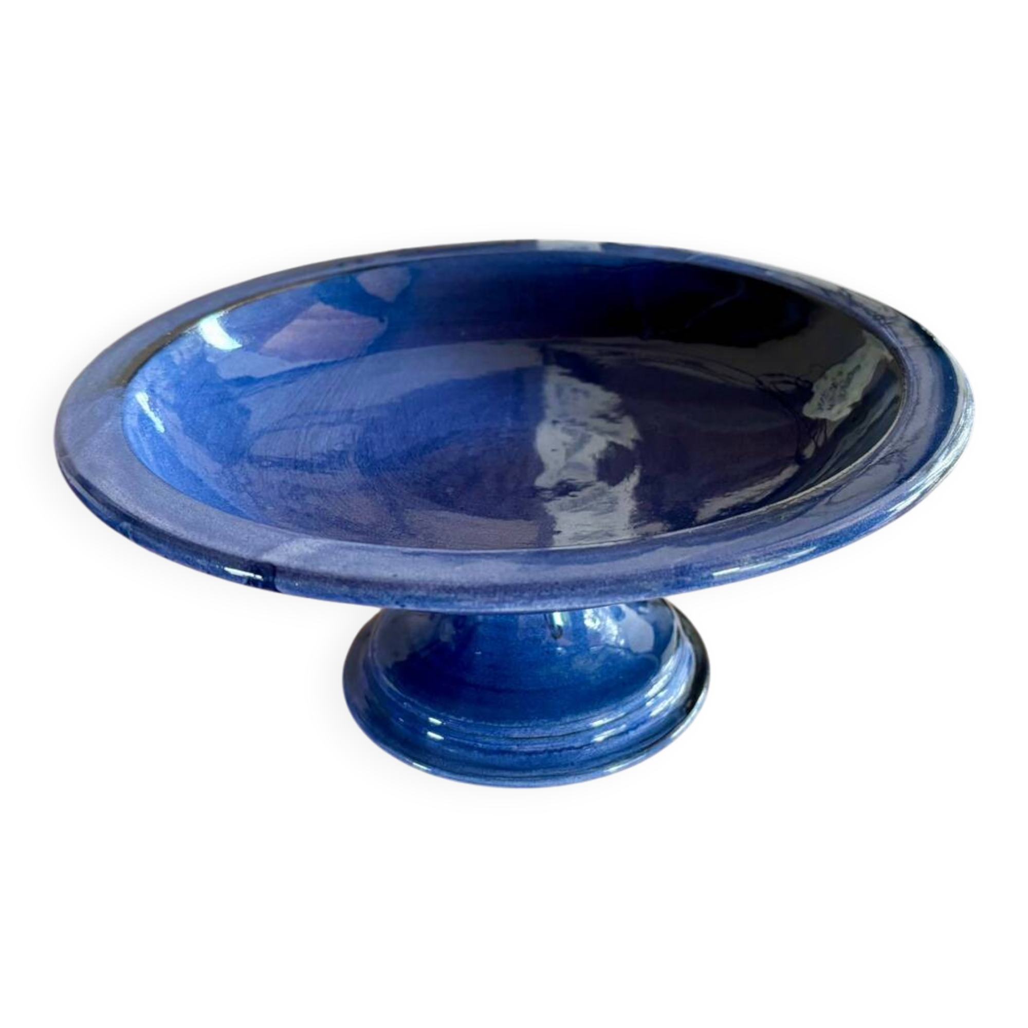 Vintage blue fruit bowl 1980s enamelled stoneware