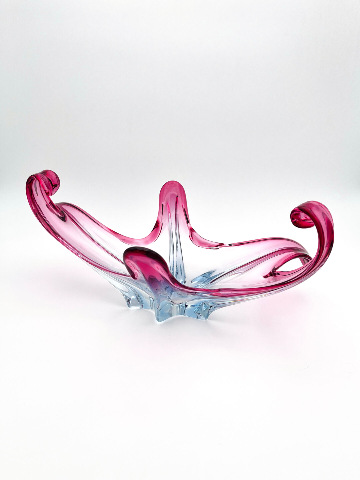 Large organic Murano sommerso bowl - Aquamarine blue and pink