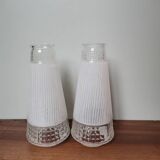Set of 2 vintage transparent molded glass tulip lamp globe hanging lamp
