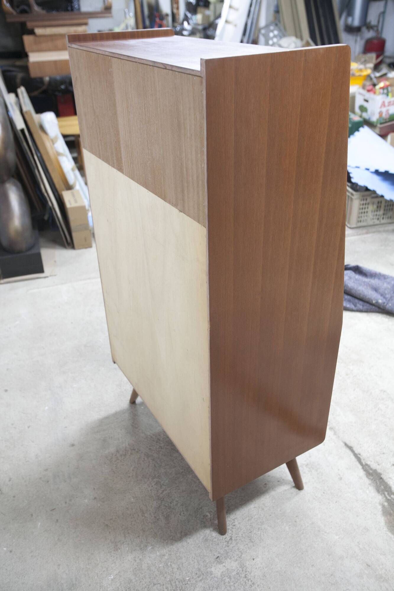 1960 Scandinavian secretary with teak compass feet and pastel yellow top