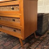 Vintage chest of drawers 60s Wood & Rattan