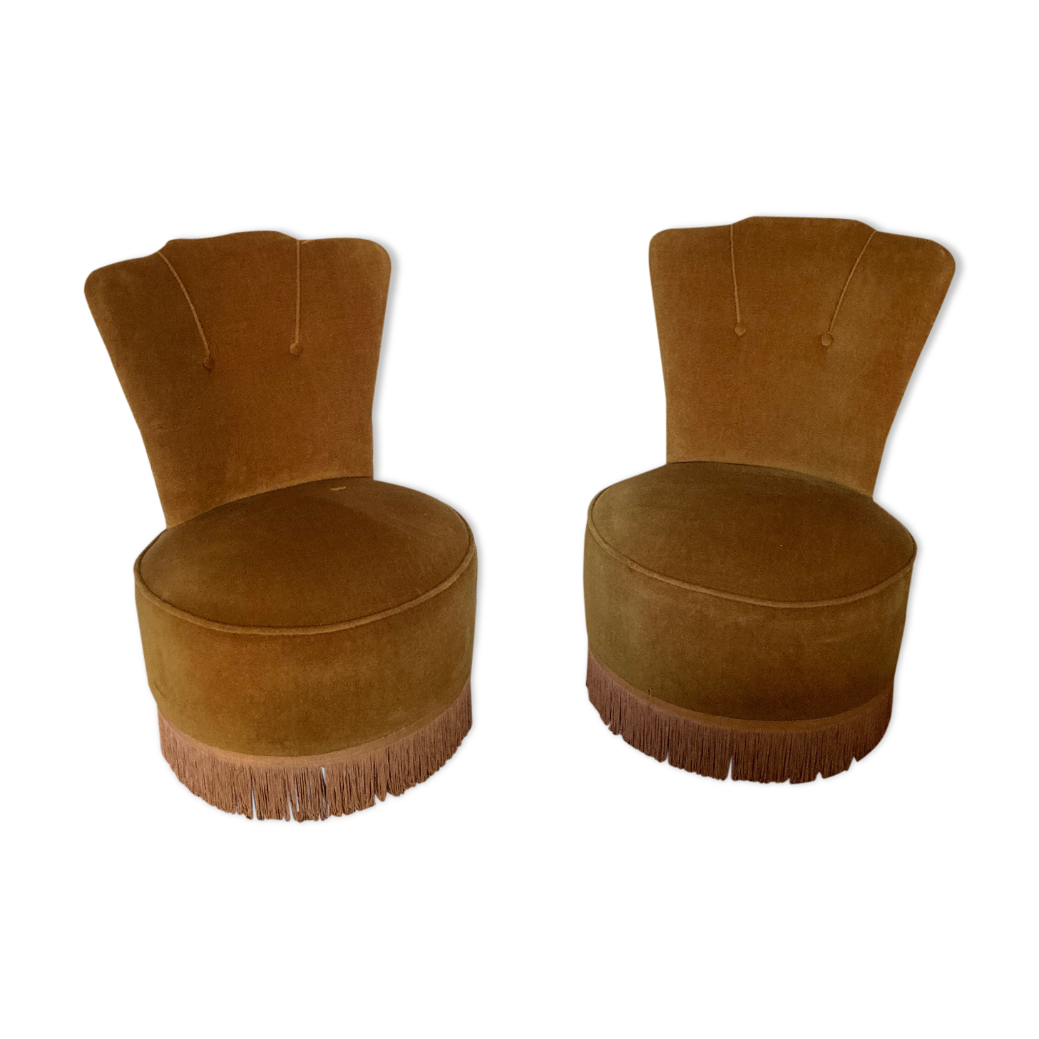 Pair of armchairs toad fringed .