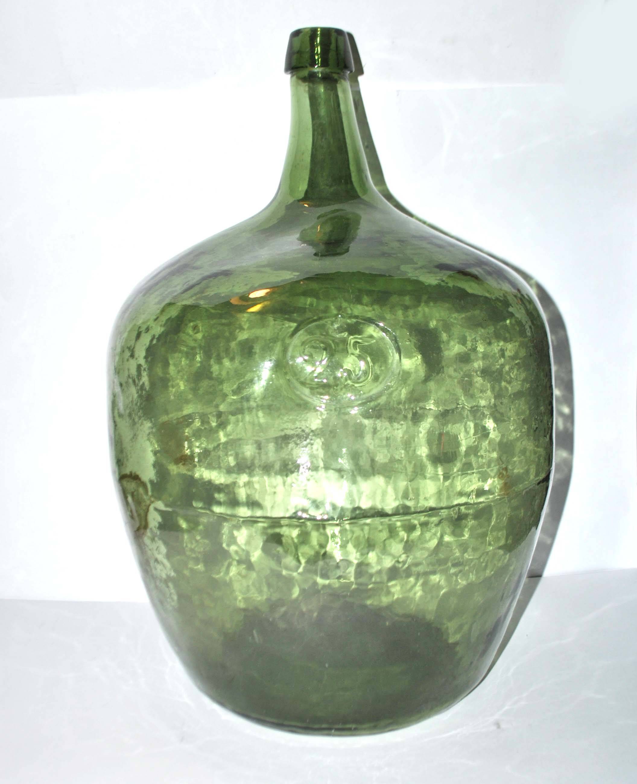 Large demijohn carboy 25l green glass bottle h52cm