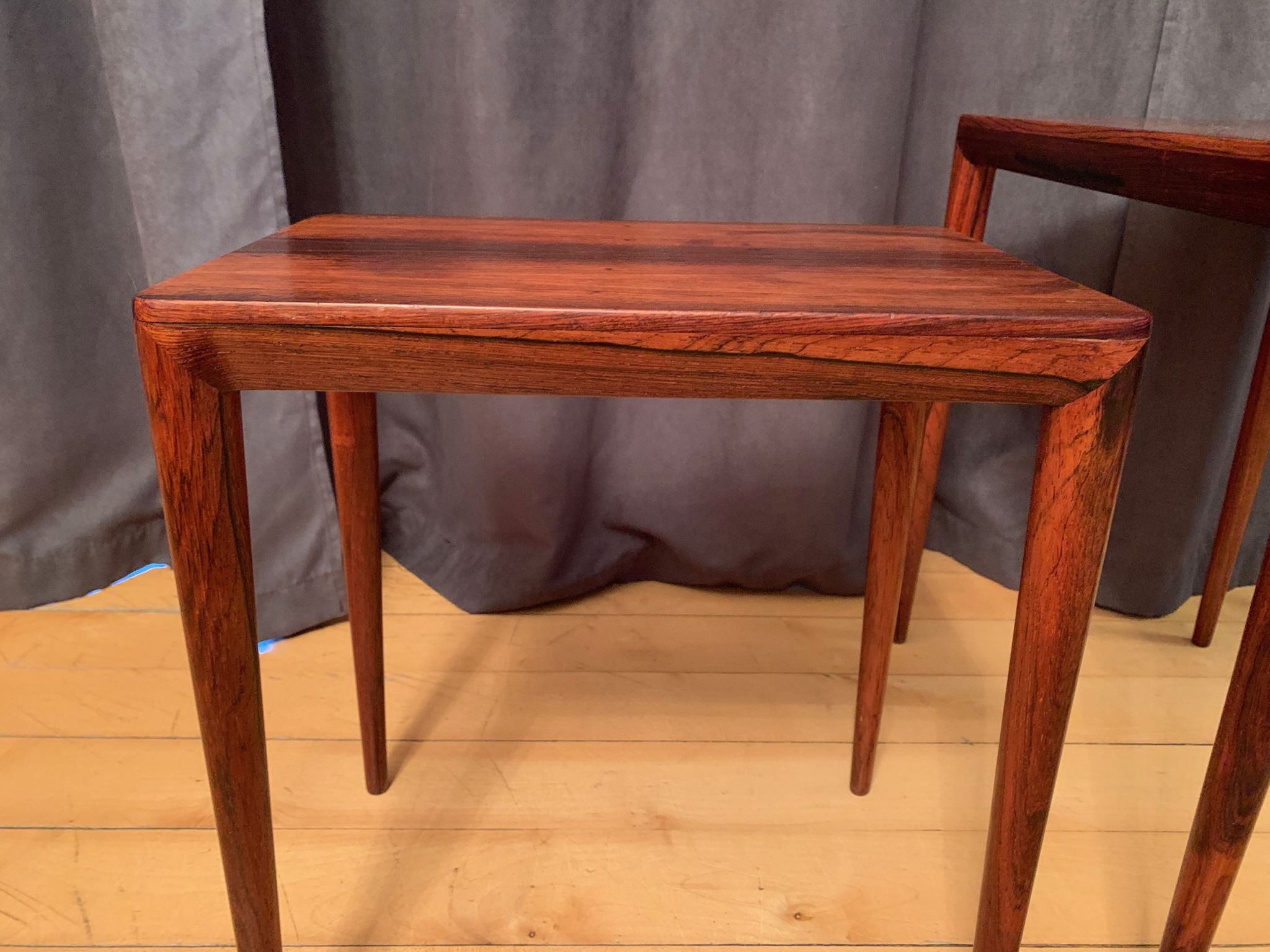 Pair of rosewood tables 64 B, designed by Erik Riisager Hansen, Haslev Møbelsnedkeri, Denmark, 196