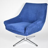 Vintage cord armchair shell, Deutsche democratic republic, ddr, 1960s, blue, chrome