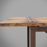 Industrial side table with metal frame and wooden top and removable platform, Belgium, 1920