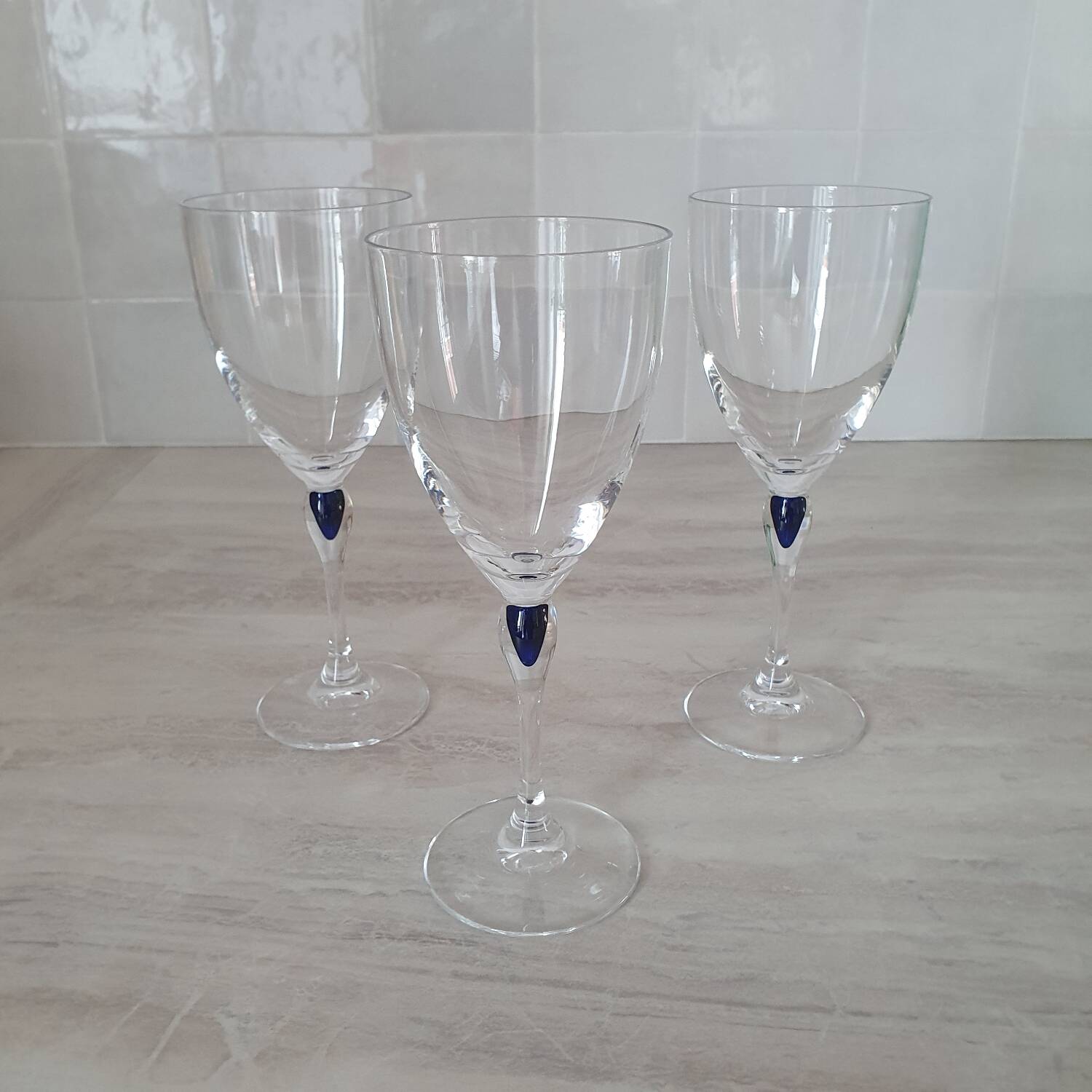 3 wine/water glasses Crystal d'Arques model Venice Sapphire blue