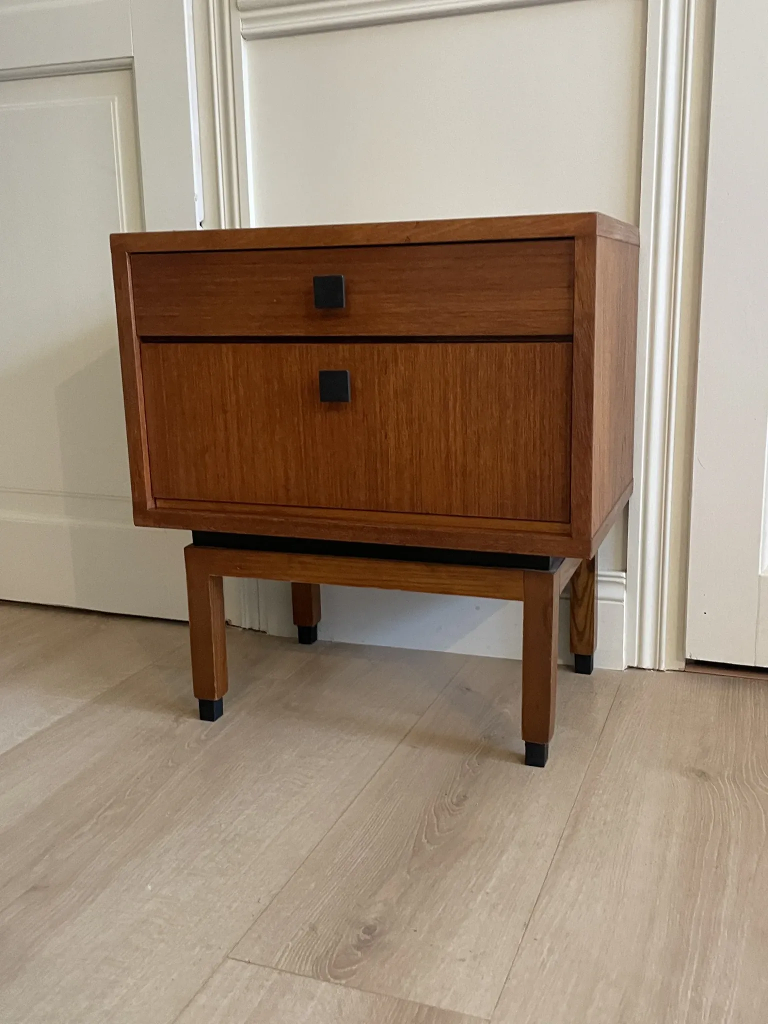 Mid-century teak bedside table, Scandinavian style, brand MDK.