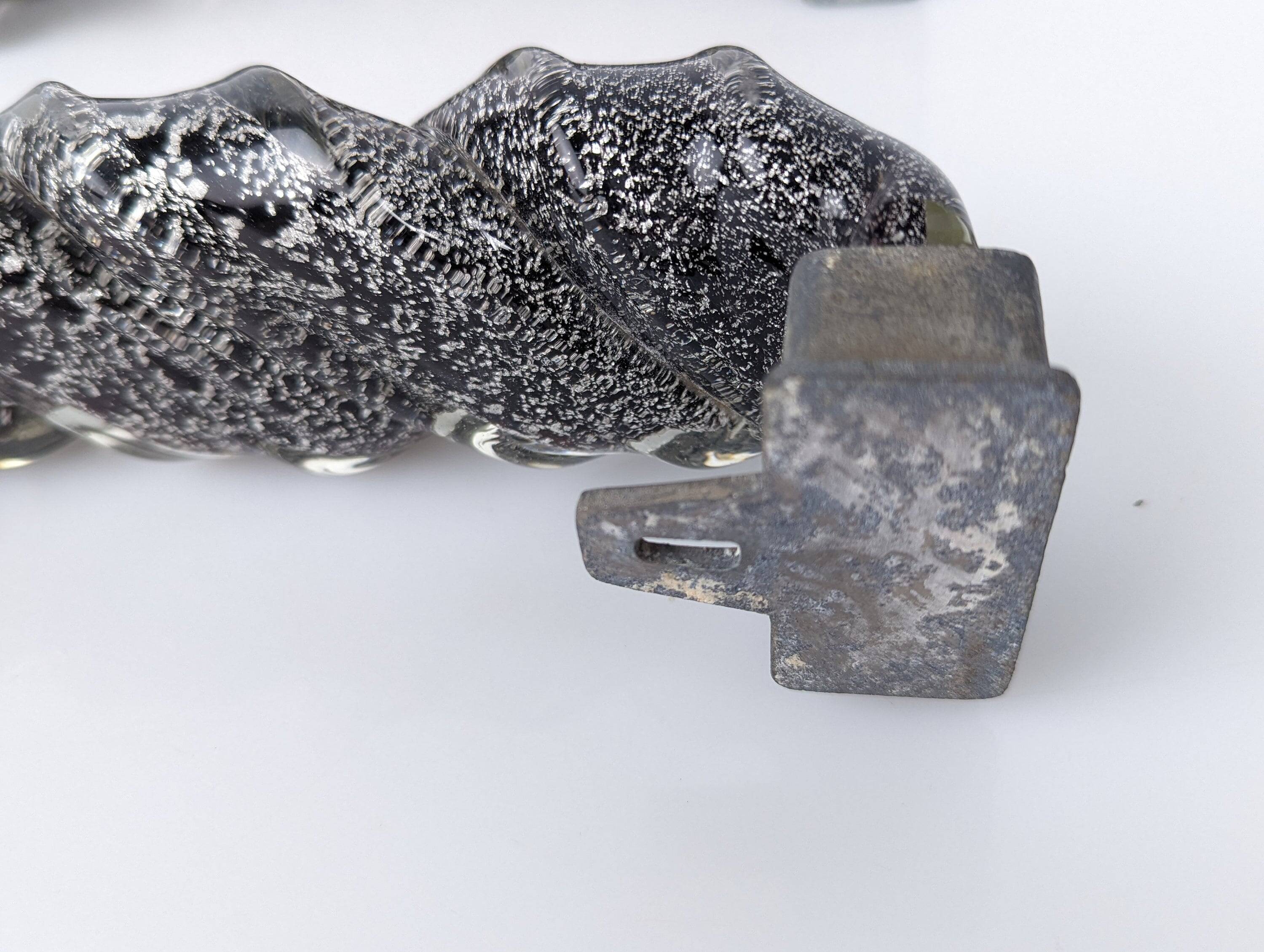 Pair of Hand-Blown Murano Glass Spiral Door Handles with Silver Dust, 1960s