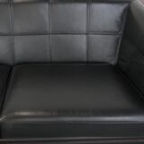 Art Deco  black leather 2.5-seater design sofa with beautiful woodwork